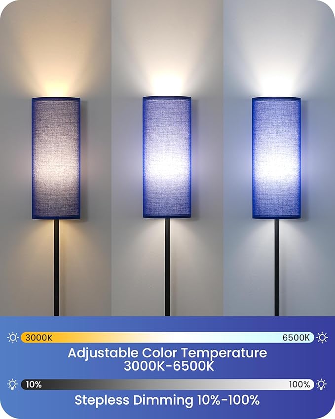 Dimmable Blue Floor Lamp for Living Room with Remote and Foot Switch, Corner Floor Lamp for Bedroom, 66" Standing Tall Lamp, 10W 900LM Bulb Included, 3000K-6500K, Linen Shade, FCC Listed U06LD05W1