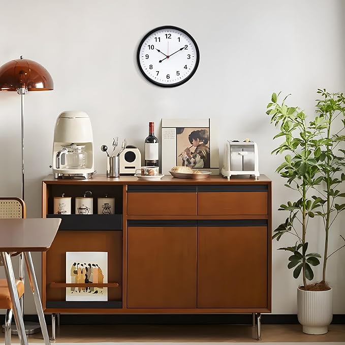 LEIKE Metal Wall Clock 14IN Black, Retro Silent Quartz Battery Operated, Decorative for Patio, Kitchen, Living Room, Bedroom, Pool