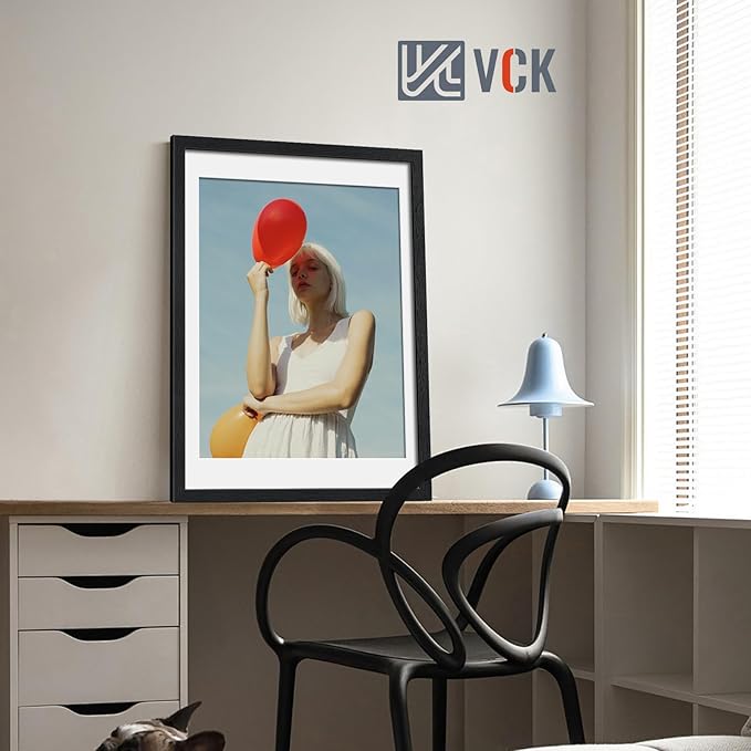 VCK 18x24 Poster Frame Black 5 Pack - with Mat 16x20, Textured Exclusive Solid Wood Picture Frame, Horizontal and Vertical Formats with Included Hanging Hardware