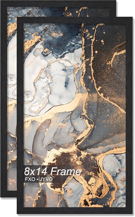 Engineered Wood 8x14 Picture Frame Set of 2, Black Frame for 8 x 14 Inch Picture Poster Photo, Light Weight 8 by 14 Frame with Wood-grain for Wall - 2 Pack/Black/8"x14"