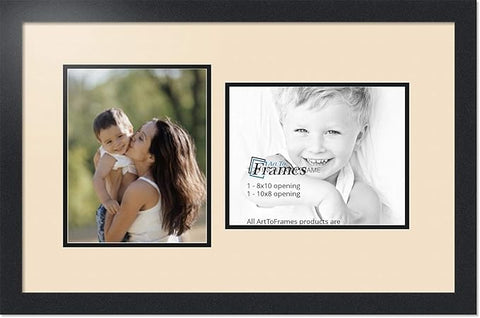 ArtToFrames Collage Photo Frame Double Mat with 2 - 8x10 Openings and Satin Black Frame