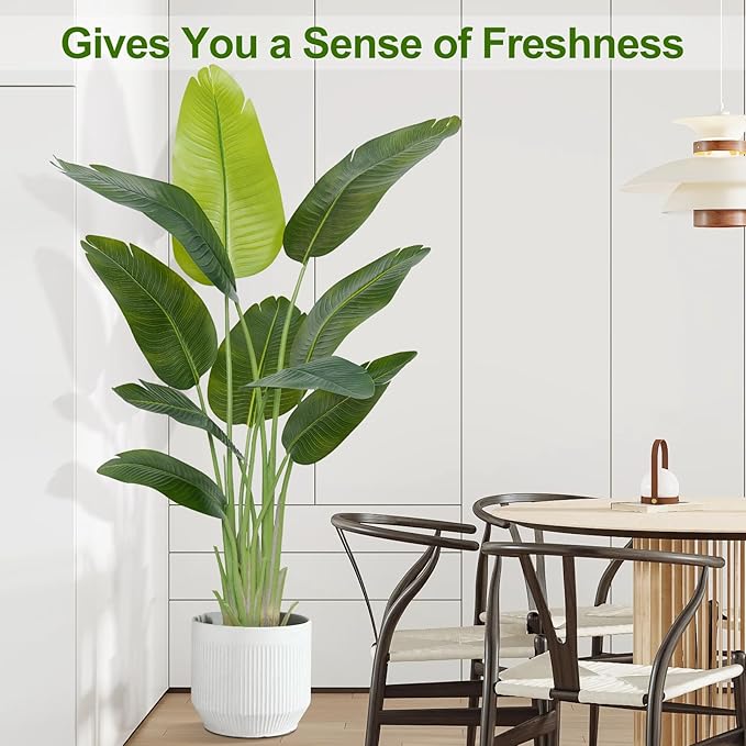 Lifelike Bird of Paradise Artificial Plant,5ft Faux Banana Leaf Tree with 10 Trunks - Perfect Indoor Silk Floor Plant for Home Decor in Living Room, Office, and Bedroom (Set of 2)