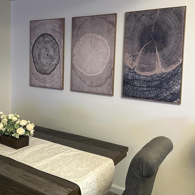 CHDITB Tree Ring Wall Art Set of 3, 24"x36" Large Modern Wood Stump Wall Decor, Abstract Black and White Wall Painting, Neutral Nature Art Print for Living Room, Bedroom, Office, Dinning Room