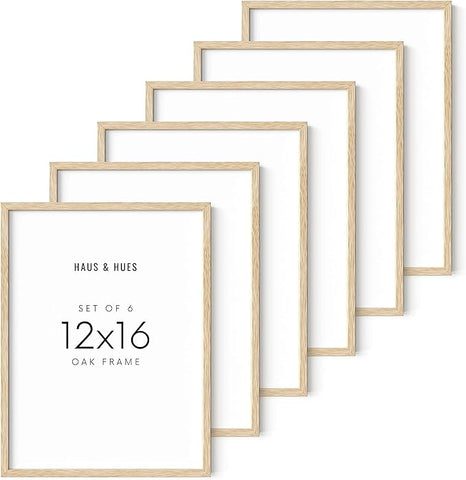 HAUS AND HUES 12"x16" Beige Oak Wood Picture Frame Set of 6-12x16 Wood Picture Frame, 12x16 Frames 6 Pack, 12x16 Poster Frame, 12x16 Frame Wood, 12 by 16 Picture Frames, Set of 6 Frames 12x16