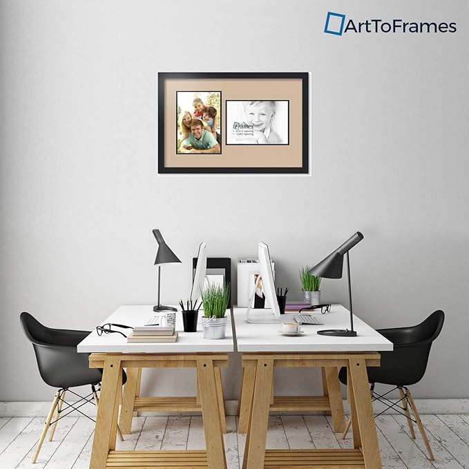 ArtToFrames Collage Photo Frame Double Mat with 2 - 8.5x12 Openings and Satin Black Frame