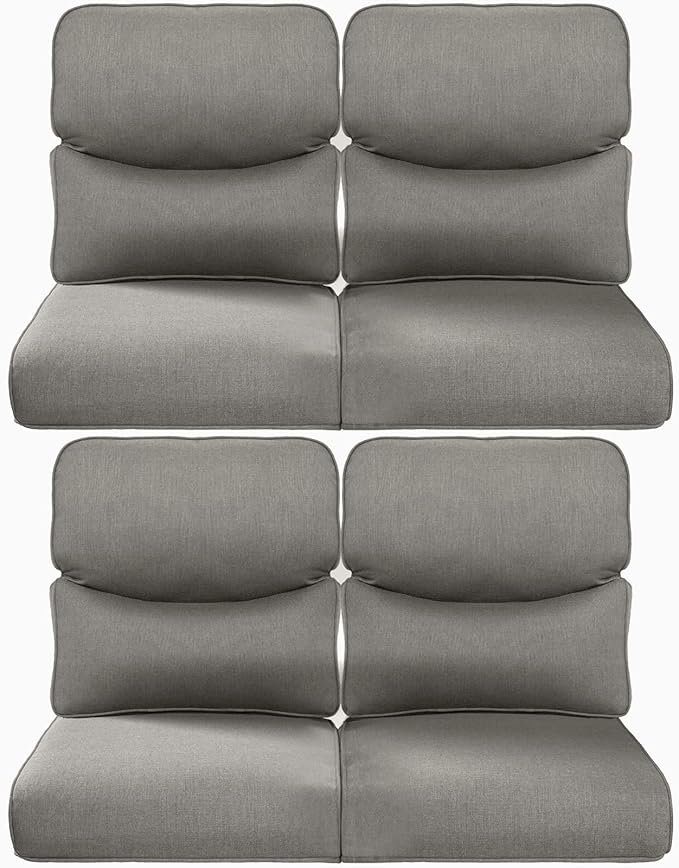 22x25/22x24 Outdoor Chair Cushions Set of 4 - Heavy Duty High Back Replacement Zippered Cushion for Patio Furniture Set Dining Gliding Rocking Chairs Loveseat L-Shape Sofa - Grey/Smile