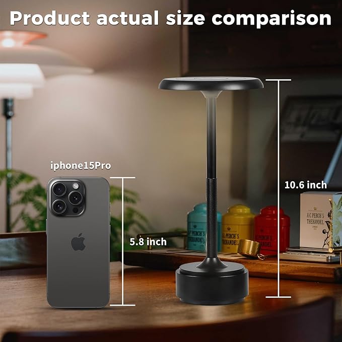 5200mAh Rechargeable Cordless LED Table Lamps Touch Sensor Light, 3-Levels Portable Dimming Wireless Battery Operated Lamp,Night Light/Restaurant Table/Outdoor/Coffee/Bar (Black)