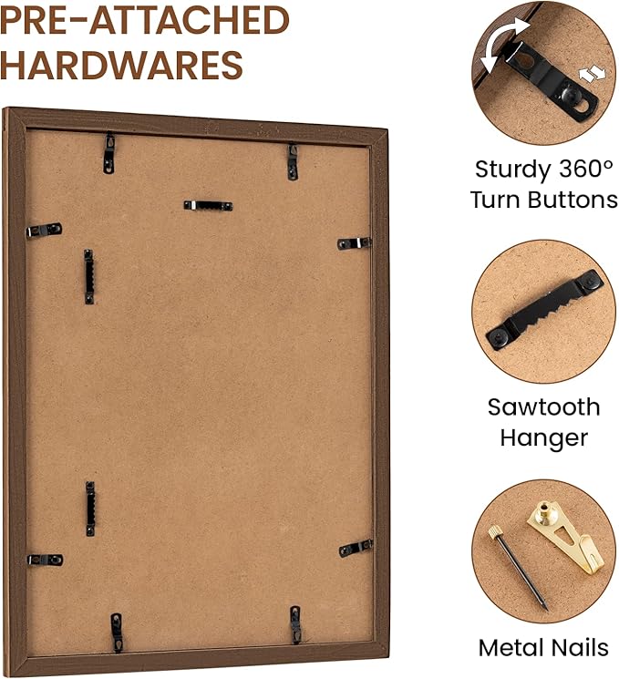 13x19 Picture Frame, USA-Sourced Walnut Wood Frame with Tempered Glass, Display 11x14 with Mat or 13x19 Without Mat, 13 by 19 Photo Frame for Vertical & Horizontal Display, Handcrafted, 1 Pack