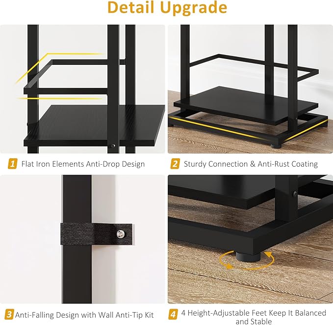 Hosfais Book Shelf Tall Bookshelf: 5 Tier Wood Bookcase with Metal Edge Protection Industrial Narrow Bookshelf Corner Storage Organizer Display Book Rack for Living Room Bedroom Home Office (Black)