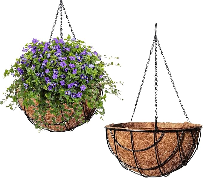 MTB SUPPLY Garden Hanging Baskets 12 Inches - Vintage Geo with Coco-Liner, Pack of 2 Hanging Planter