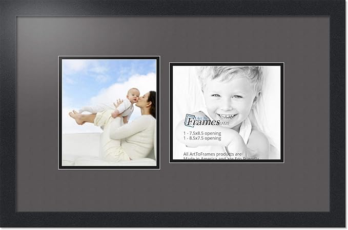 ArtToFrames Collage Photo Frame Double Mat with 2 - 7.5x8.5 Openings and Satin Black Frame