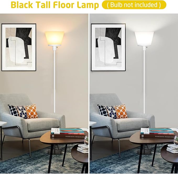 LED Floor Lamp for Office, Modern Tall Standing Lamps Floor Lamp for Bedroom Living Room, White Bright Lamp with Plastic Shade, Bulb Not Included.