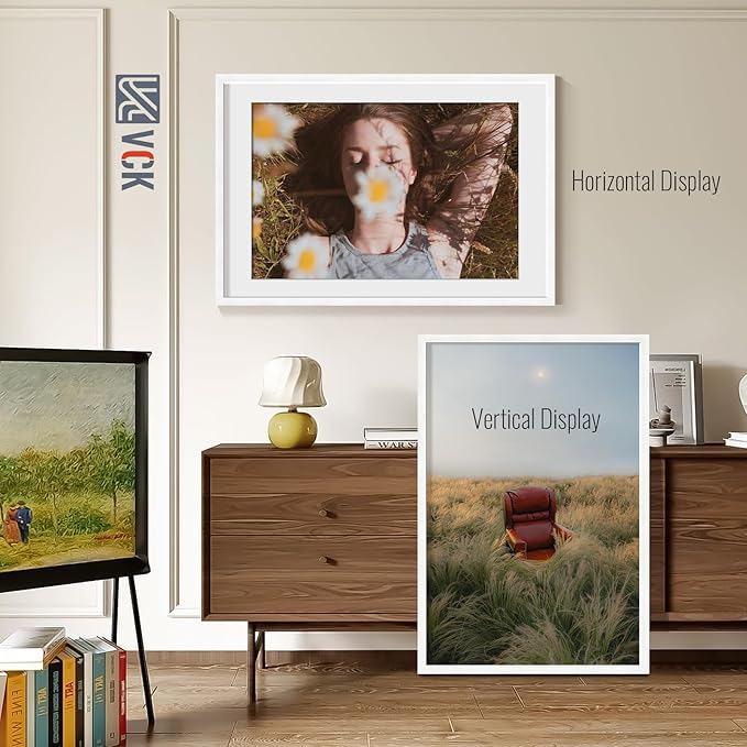 VCK 24x36 Poster Frame 5 Pack - with Mat 20x30, White Solid Wood Picture Frame with Textured Exclusive, Horizontal and Vertical Formats with Included Hanging Hardware