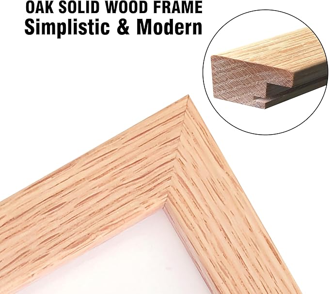 11x14 Picture Frame Set of 2 OAK Solid Wood with Real Glass for Pictures 8x10 with Mat or 11x14 Without Mat, Wall Mount or Tabletop Gallery Photo Frames(2 Pack, Oak)