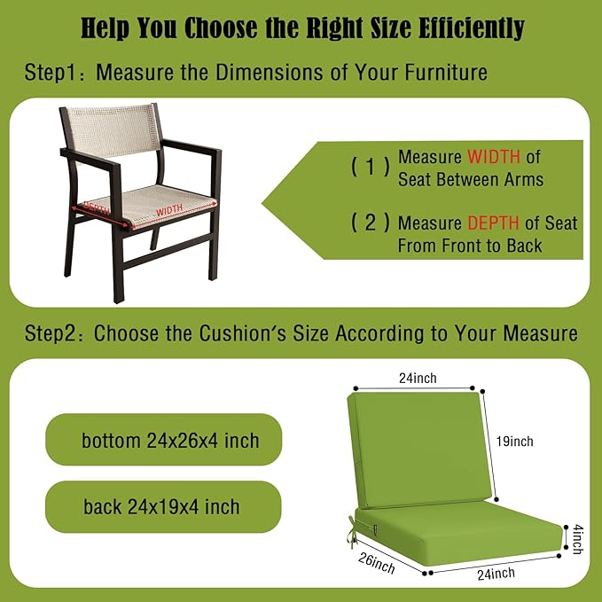 idee-home Outdoor Cushions for Patio Furniture, Outdoor Seat Cushion, Waterproof Couch Hampton Bay Deep Seat Replacement Chair Cushions for Garden Lawn Backyard Deck, 24 x 26 Green