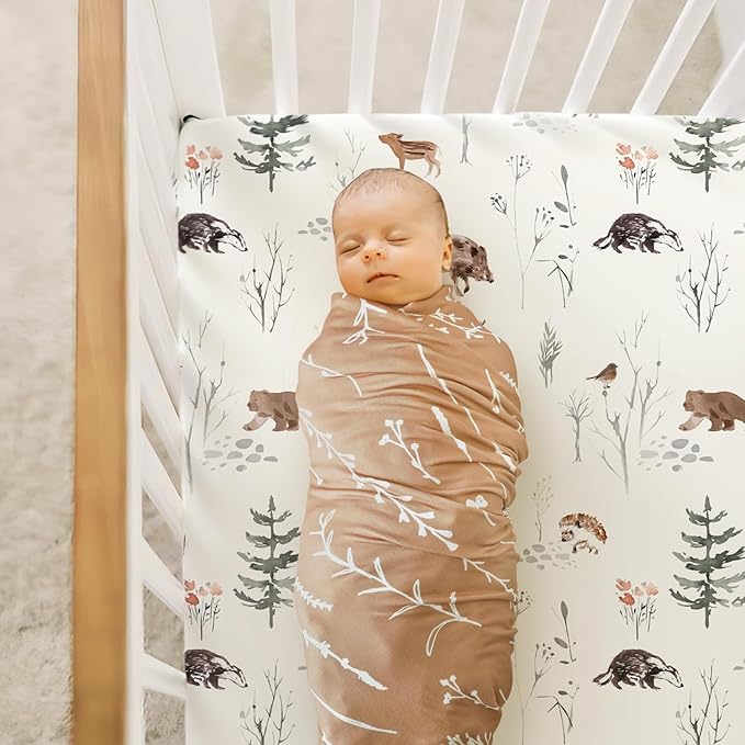 GRSSDER Baby Blankets Super Soft Stretchy Jersey Swaddle Blanket 2 Pack for Girls and Boys, Double Layer Reversible Receiving Blankets 34 x 44, Extra Large for Swaddling, Squirrel & Jungle