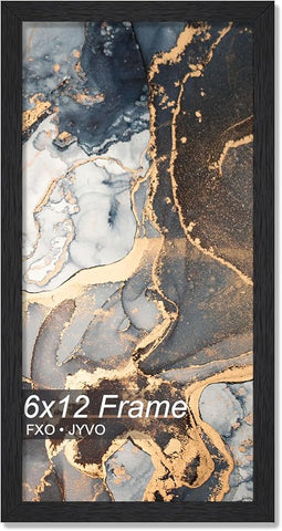 Engineered Wood 6x12 Picture Frame, Black Frame for 6 x 12 Inch Picture Poster Photo, Light Weight 6 by 12 Frame with Wood-grain for Wall - 1 Pack/Black/6"x12"