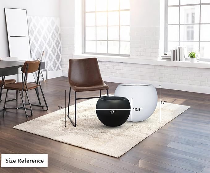 13.5 H x 17" Dia (12" Pot Opening) Black Round Fiberstone Planter with Drainage Hole, Indoor/Outdoor Large Plant Pot for Home Patio Garden, Ideal for Large Plants