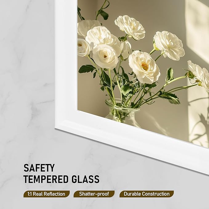 CULER Mirrors,Wood Vanity Wall Rustic Mirror with Wood Frame, Natural Wooden Tempered Glass Mirror for Bathroom Bedroom Living Room Or Entryway