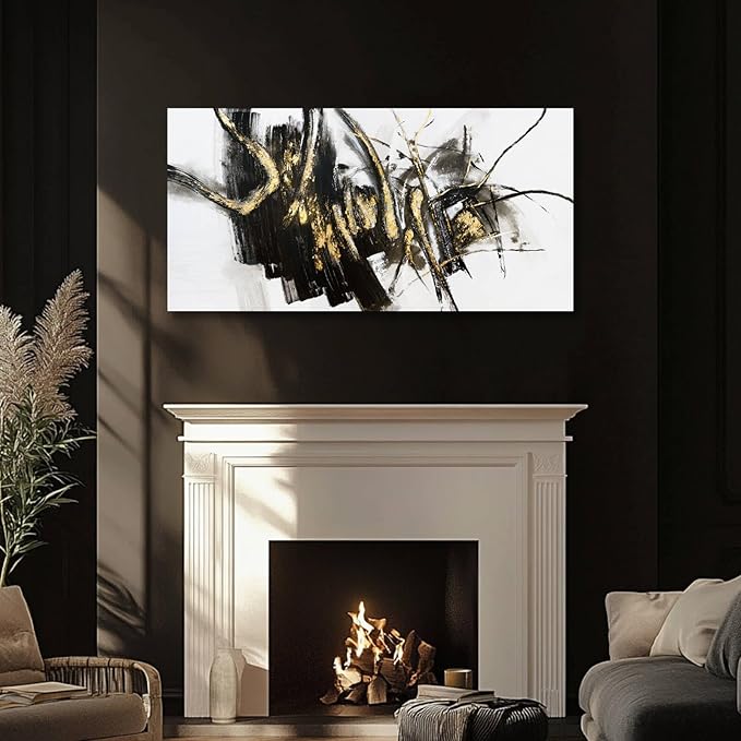 WINKAILIN Black and Gold Abstract Canvas Wall Decor Graffiti Wall Art Living Room Wall Decorations Canvas Prints Office Home Hanging Decor 24x48 Inch