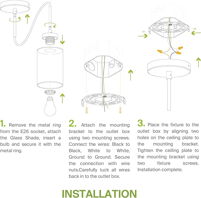 ASD Single Mini-Pendant Ceiling Light Fixture | 60W E26 Socket 120V | Dimmable, LED/CFL/Incandescent Bulbs Compatible, ETL Listed | Hanging Kitchen Island Lighting, Frosted Drop Lamp | Black