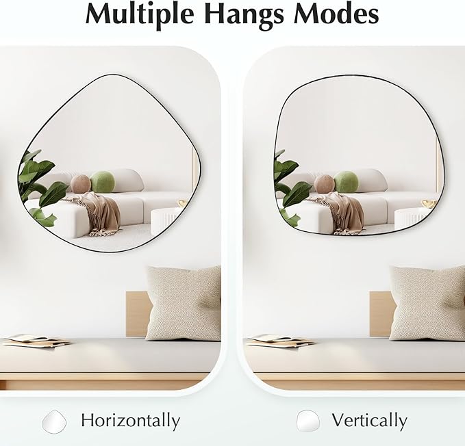 Irregular Wall Mirror Matel Matte Black Framed Wall Mirror for Living Room Bedroom Bathroom Entryway Wall Decor 24" L x 24" W ELE-004B