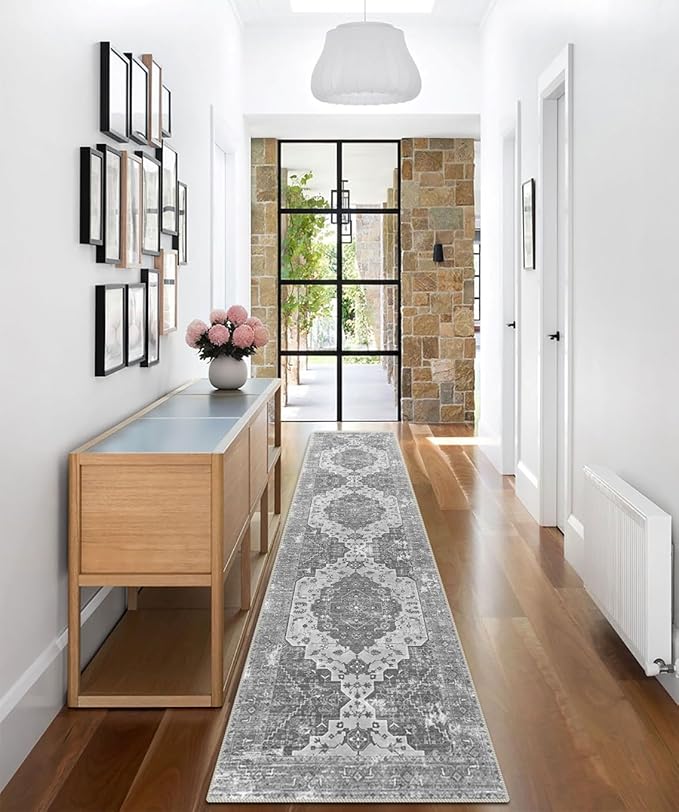 vivorug Runner Rug 2'x8' Vintage Washable Non-Slip Runners for Hallways Kitchen Entryway Laundry Room Carpet Hallway Runner Grey Floral