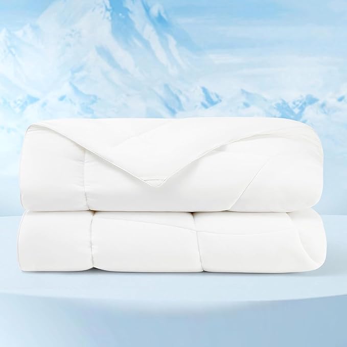 Bedsure Cooling Comforter Twin - Cooling Blankets for Hot Sleepers, Lightweight Comforter for Summer with Dual-Sided Cool Tech, Soft Breathable Cold Blanket for Sleeping, White, 68x88 Inches