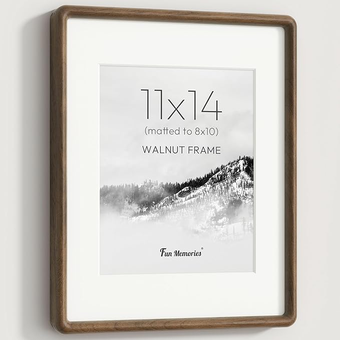 11x14 Picture Frame, Solid Walnut Wood Frame with Real Glass, Hard Wood 11 by 14 Photo Frame for Wall & Tabletop Display, 11x14 Picture Frame Matted to 8x10, Natural Walnut Color
