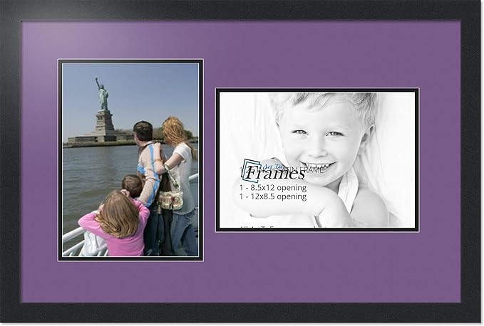 ArtToFrames Collage Photo Frame Double Mat with 2 - 8.5x12 Openings and Satin Black Frame