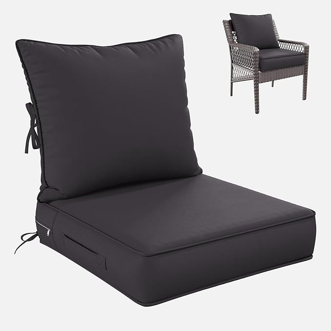 Premium Outdoor Seat Cushion Chair Cushions for Patio Furniture 24 L X 24 W X 5 H Waterproof & Fade Resistant Deep Seat and Backrest Cushion Set with Removable Covers for Chair, Sofa