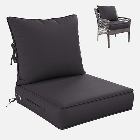 Premium Outdoor Seat Cushion Chair Cushions for Patio Furniture 24 L X 24 W X 5 H Waterproof & Fade Resistant Deep Seat and Backrest Cushion Set with Removable Covers for Chair, Sofa