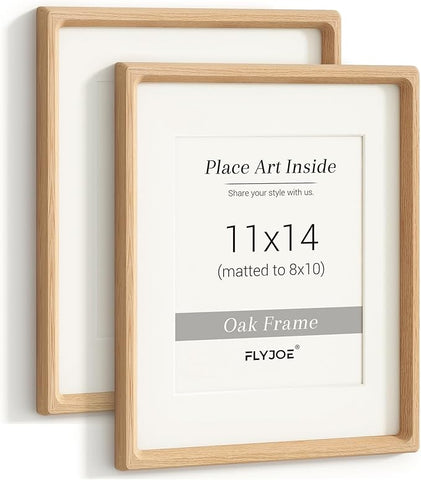 11x14 Picture Frame Set of 2, USA-Sourced Oak Wood Photo Frame with Tempered Glass, Handcrafted Rounded Corner 11 x 14 Wooden Frame Matted to 8x10 Photos, Wall or Tabletop Display