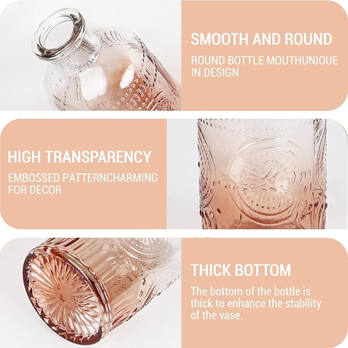 Mini Bud Vases Set of 12 As Wedding Centerpieces for Tables,Clear Bud Vases for Flowers,Small Flower Vases Suitable for Birthday Party,Anniversary,Wedding Reception,Baby Shower (Pink, 12PCS)