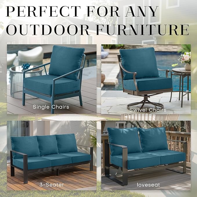 Patio Cushions for Outdoor Furniture - 24×24 Inches High Back and Deep Seating Outdoor Cushion for Patio Chairs Sofa Couch Loveseat Water Resistant(Malachite Green/1 Set/No Button)