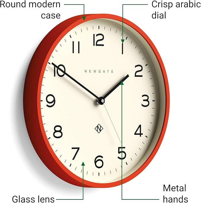 NEWGATE® Number Three Echo Wall Clock | Modern Round Clock | 14.5 inch | Pumpkin Orange | Easy to Read Numbers | Ideal for Kitchen, Living Room or Office