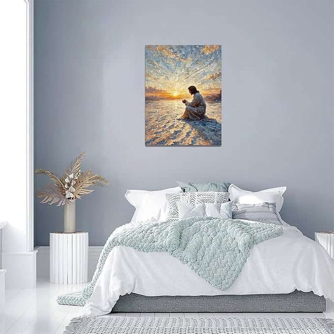 Christian Wall Art Print, Religious Scripture Biblical Decor, Faith-Based Inspirational Landscape with Cross, Digital Printed Canvas Poster for Church, Home Chapel, Prayer Room Decor