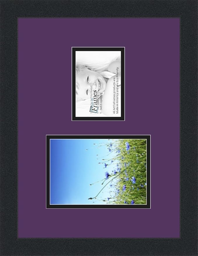ArtToFrames Collage Photo Frame Double Mat with 1 - 3.5x5^ 5x7 Openings and Satin Black Frame