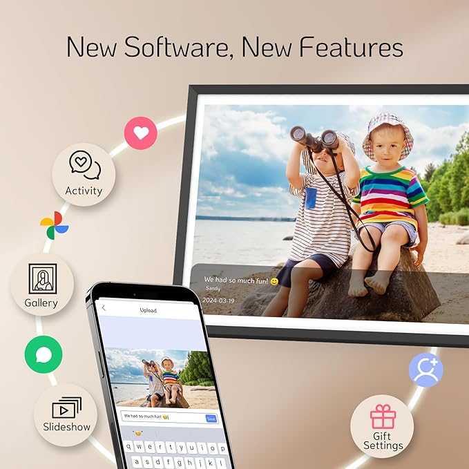 NexFoto 13.5 Inch Touchscreen Digital Picture Frame, 3K Resolution Digital Photo Frame 64GB WiFi, Unboxing Gift Mode, Add Photos from Google Photos, Share Videos, for Friends, Mom, Black