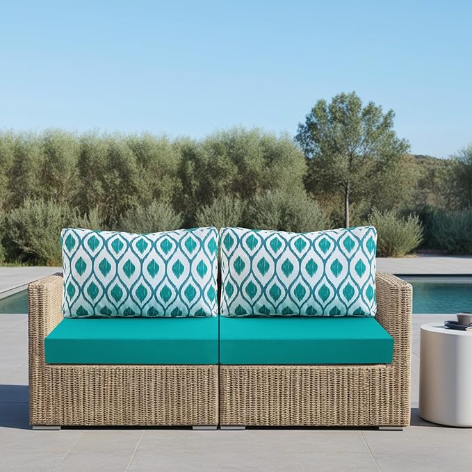 idee-home Outdoor Cushions for Patio Furniture, Outdoor Seat Cushion, Waterproof Hampton Bay Deep Seat Replacement Couch Chair Cushions for Garden Lawn Backyard Deck, 26.5 x 26.5 Peacock Blue Pattern