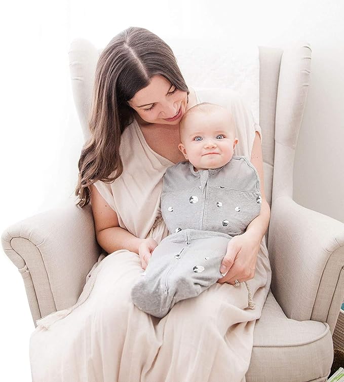 Happiest Baby Sleepea 5-Second Swaddle - 100% Organic Cotton Baby Swaddle Blanket - Doctor Designed Promotes Healthy Hip Development (Ivory Planets, Medium)