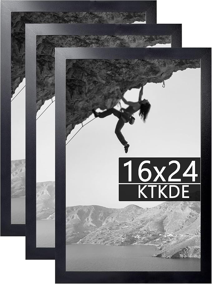 KTKDE 16x24 Picture Frame Wooden Black 3 Pack,Poster Frames with Polished Plexiglass, Wall Hanging Large Studio Gallery Photo Frames Decorating for Minimalist Style Suitable,Any style Best gift