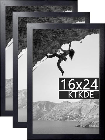 KTKDE 16x24 Picture Frame Wooden Black 3 Pack,Poster Frames with Polished Plexiglass, Wall Hanging Large Studio Gallery Photo Frames Decorating for Minimalist Style Suitable,Any style Best gift