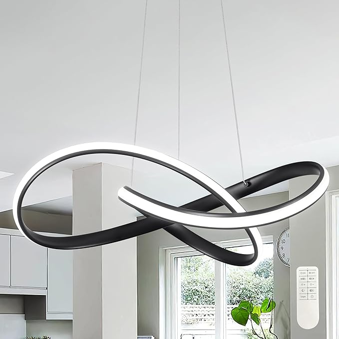 LED Chandelier Modern Pendant Light Contemporary Chandelier Ring Light Fixture Black with 3000K-6000K Dimmable Remote Control and 79in Height Adjustable for Dining Room Bedroom Living Room