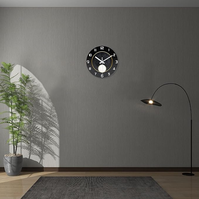 XNM Black Wall Clock for Office 14 Inch Contemporary Glass Wall Clocks Battery Operated Silent Clock for Wall