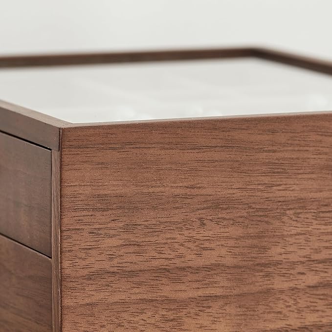 Black Walnut Wooden Jewelry Box for Women 4 Layer with Glass Lid and Pull-out Necklace Storage Layer Watch Necklace Ring Earring Storage,Gifts