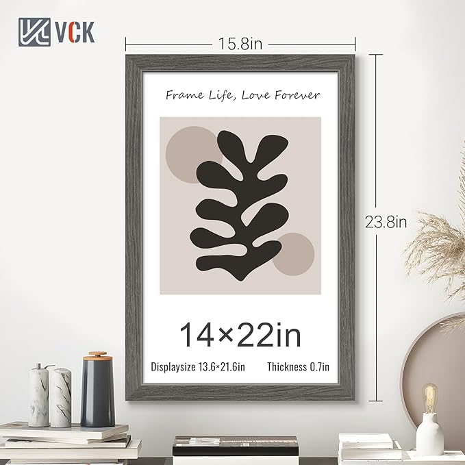 VCK 14x22 Picture Frame Set of 5, Gray Solid Wood Poster Picture Frame, Exclusive Wood Grain, Wall Mounting Hanging