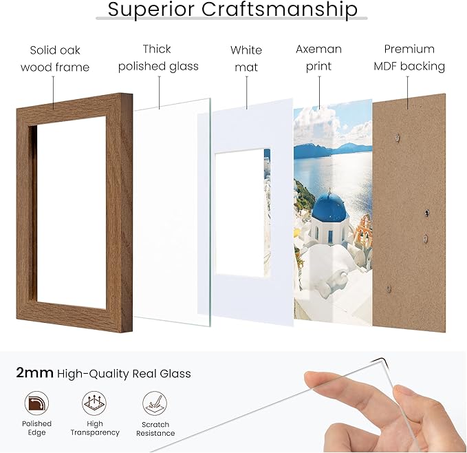 Axeman 9x12 Picture Frame | Solid Oak Wood 9 By 12 Photo Frame With Mat for 6x8 | 9''x12'' Wood Frame | Tempered Glass and Hanging Hardware Included Home Wall Decor Hanging Frame | Walnut