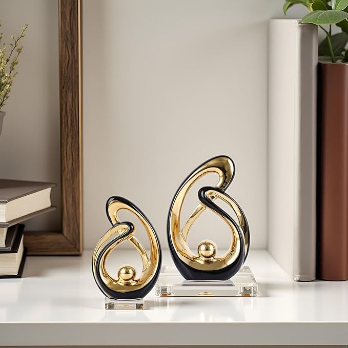 XMGZQ Home Decor Accent,Porcelain Art Mid Century Bookshelf Decorations,Gold Centerpieces for Tables,Abstract Ceramic Statue Sculpture for Coffee Table Mantel Tv Stand Centerpieces (Black, Small)