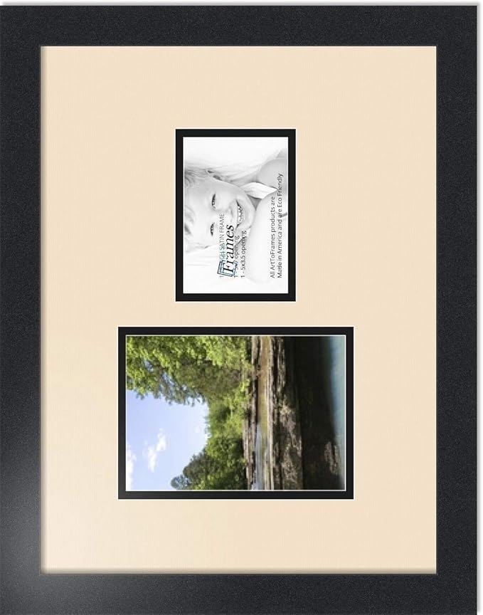 ArtToFrames Collage Photo Frame Double Mat with 1 - 3.5x5^ 5x7 Openings and Satin Black Frame